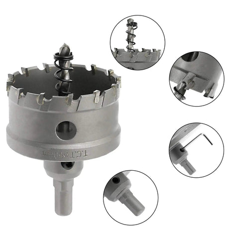 Heavy Duty 2 3/8 Inch Carbide Tipped Hole Saw Drill Bit Featuring Industrial TCT Cemented Teeth, close-up angle showing teeth.