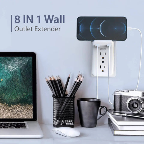 8 In 1 Multi Plug Outlet Extender With Front Two AC Outlets And Side Four Outlets, Two USB Ports, 3 Prong Grounded Wall Tap, ETL Listed, Non Surge Protection, Space Saving Power Hub For Home Kitchen Travel
