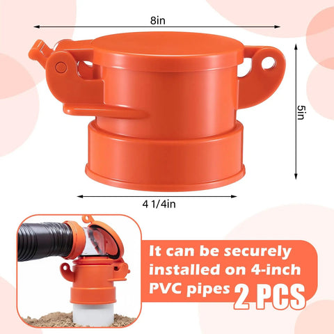Foot Pedal RV Sewer Cap 4 Inch Odorless Easy Thread Into Standard PVC Collar Female Sewer Cap in bright orange