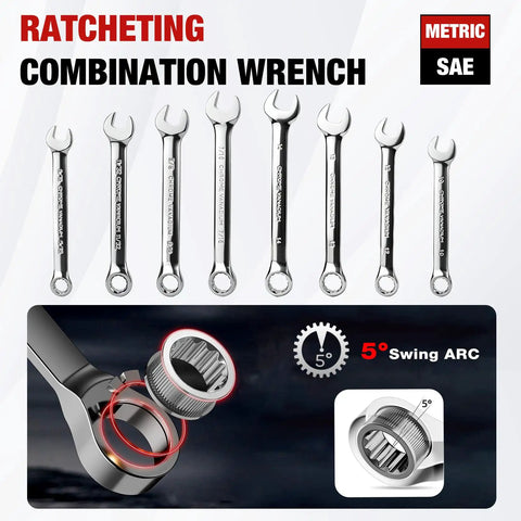 Beast 320 Piece Mechanic Tool Set With Quarter Inch Three Eighths Inch And Half Inch Drive Sockets SAE And Metric with ratcheting wrenches