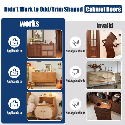 Image illustrating cabinet types that work with Dead On Accuracy Cabinet Drill Jig For Perfect Handle Alignment and Drawer Pull Placement.