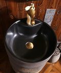 Super Chic Handmade Vessel Sink With Faucet And Drain Overflow Basin For Indoor Outdoor Bathroom Vanity Top Hella Easy Setup view from above