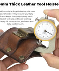 Measuring thickness of Leather Tool Holster With Hammer Loop, Tape Measure Holder, And Pencil Pouch For Belt