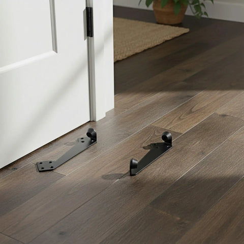 2 Pack Black Top Door Stops with 90 Degree Top Mount Limiter and Rubber Pad for Left or Right Swing Wood or Iron Doors