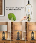 Farmhouse Style Twin Table Lamps With USB Ports for Bedroom And Living Room 27 And A Half Inch Tall, cream fabric shade.