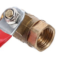 Close-up of Heavy Duty Copper Ball Valve NPT thread connector, red handle for smooth operation in compressed air systems.