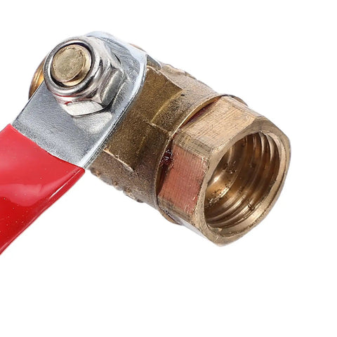 Close-up of Heavy Duty Copper Ball Valve NPT thread connector, red handle for smooth operation in compressed air systems.