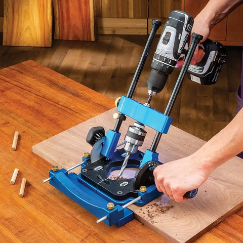 Edge Guide Drill Jig For Consistent Edge Distance Holes: Dog Holes, Shelf Pin Holes, And Shaker Pegs, Plastic With Structural Ribbing