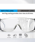 Anti Fog Safety Glasses With Vented Side Shields For Lab Medical And Daily Use, splashproof goggles shown with anti-fog lens.