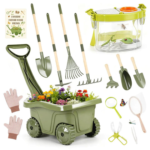 Kids Gardening Tools And Bug Catcher Kit Two In One Outdoor Toys With Wheelbarrow And Bug House STEM Educational Toys For Ages 3 To 5