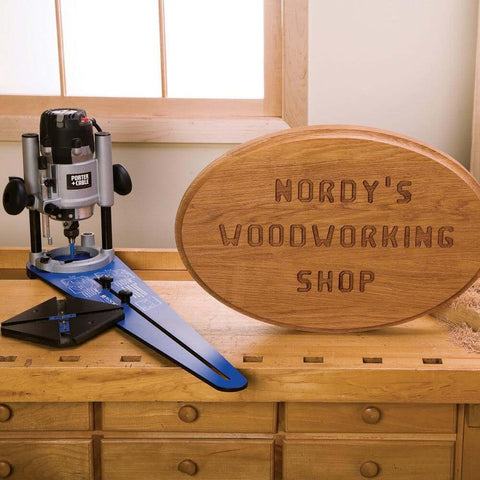 No Fuss Ellipse Router Circle Cutting Jig For Woodworking, Easy To Use Circle And Ellipse Routing Jig displayed with a router