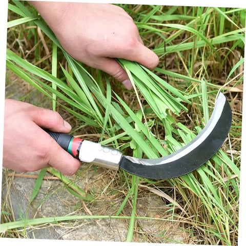 Two Pack Ergonomic Short Handle Moonshape Garden Scythe cutting grass with durable manganese steel blade for lawn care