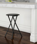 Black Backless Folding Stool, 24-Inch Tall, 225Lb Capacity, Handy Indoor Counter Bar Stool For Kitchen, Space Saving