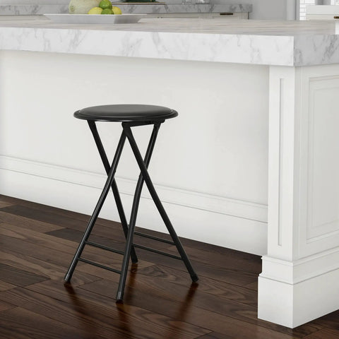 Black Backless Folding Stool, 24-Inch Tall, 225Lb Capacity, Handy Indoor Counter Bar Stool For Kitchen, Space Saving