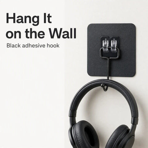 Heavy Duty Black Adhesive Wall Hooks Peel And Stick Hangers No Mess Quick Install For Entryway holds headphones on wall hook