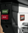 Control panel of 17 Inch Floor Drill Press With 16 Speed Options And 3/4 Horsepower Motor showing start and stop buttons.