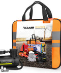 All In One Car Emergency Safety Kit With Portable Air Compressor Jump Cables First Aid Kit Tire Pressure Gauge Flashlight And More Roadside Gear For Women Men Teens Travel Ready in orange case