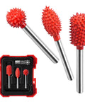 EZARC tungsten carbide rotary burr kit with 1/8-in shanks; three red spiky bits and storage case