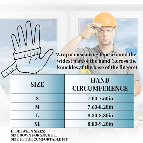 Sizing guide for All Purpose Mens Utility Work Gloves With Synthetic Leather Palm For Tough Jobs, Flexible Spandex Back