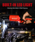 Using the 20V Cordless Ratchet Wrench Kit with a badass brushless motor, built-in LED light illuminating dark workspace.