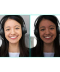 Pro Level 4K Ultra HD Webcam Featuring Swift Auto Focus And Snappy 5X Digital Zoom For Crystal Clear Streams Tight Video Calls And A Totally Fresh Remote Work Station Setup with woman wearing headphones.