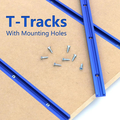 Two Pack Aluminum T Track Kit 800mm Blue Oxidized T Slot Track With Predrilled Holes And Screws on wood surface