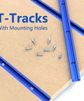 Dual Cut T Track 23.6 Inch Aluminum Alloy Two Pack Three Quarter Inch Wide With Predrilled Mounting Holes on workbench
