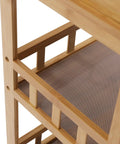 Close-up of Heavy Duty Carbonized Bamboo Rolling Cart With Whisper Quiet Caster Wheels showing wooden frame and storage compartment.