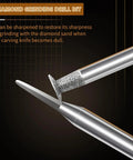 Diamond grinding drill bit from Pro Grade Wood Carving Drill Bits Set For Dremel Rotary Tool, close-up showing precise edge and grit detail.