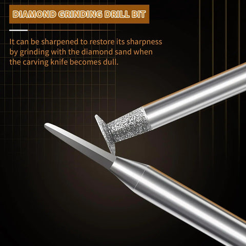 Diamond grinding drill bit from Pro Grade Wood Carving Drill Bits Set For Dremel Rotary Tool, close-up showing precise edge and grit detail.