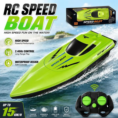 2.4G Dual Motor RC Boat For Kids And Adults With High Speed Thrills Waterproof Boat For Lakes And Pools Easy Remote Control Multi Player Racing Durable Green Finish