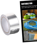 Roll of aluminum-backed leak stop tape beside images showing its use on pots, hoses, and buckets. Leak Stop Tape For Water Leaks And Hose Repair Waterproof Sealant Tape For Outdoor Plumbing And DIY Friendly Fixes Caulking Tape That Bends On Curves And Seals Pots Buckets Windows And More Easy Fix