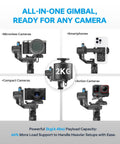 Scorp Mini 3 Pro Camera Gimbal stabilizing mirrorless, smartphone, compact, and action cameras with 4.4 lb payload capacity.
