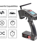7 Channel RC Transmitter With Gyro Receiver R7FG 2.4GHz Surface Radio display and features illustration