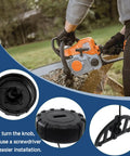 Gas Tank And Oil Filler Cap Replacement For Stihl MS170 MS180 Chainsaw 1130 350 0500 kit shown with chainsaw in use