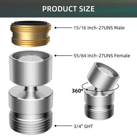 Metal Swivel Faucet Adapter For Sink To Garden Hose Chrome Finish Easy Install No Fuss Setup With G Three Fourths Male Thread Brass Connector Included For Female Faucet Heads 3/4 GHT