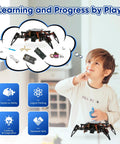 Programmable Bionic Spider Robot Kit For Kids 8 12 Teens And Adults, child holding controller with robot parts