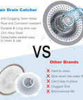 Comparison of Stainless Steel Hair Catcher Drain Strainer with other brands, highlighting anti-clogging and durability features.