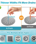 Comparison image of drain snake fitting 0.27 inch and 0.47 inch drains, demonstrating versatility for multiple drain types.