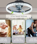 Remote Controlled Ceiling Fan With Lights 19.69 Inch Flush Mount 31W Dimmable LED Chandelier showcasing 6 fan speed settings