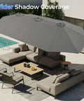 13 Foot Outdoor Patio Umbrella With Base Included, Double Sided Fade Resistant Canopy, Massive Shade For 2 To 6 Seats