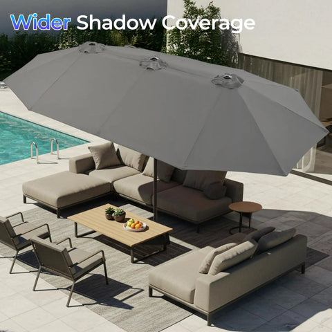 13 Foot Outdoor Patio Umbrella With Base Included, Double Sided Fade Resistant Canopy, Massive Shade For 2 To 6 Seats