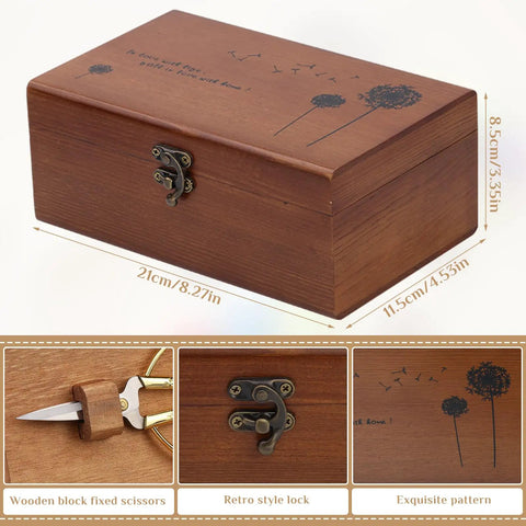 All In One Sewing Kit With Wooden Box For Travel And Grab And Go Emergency Fixes Includes scissors, 24 color thread, detailed view