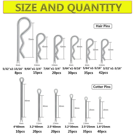 Do It All Cotter Pins And Hair Pins Kit 300 Pcs Zinc Plated Steel Fastener Set In A Handy Plastic Box Sizes Shown in Chart