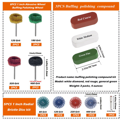 185 Piece Wool Felt Polishing Kit With Sanding Drum For One Eighth Inch Shank Rotary Tools Includes Buffing Wheels