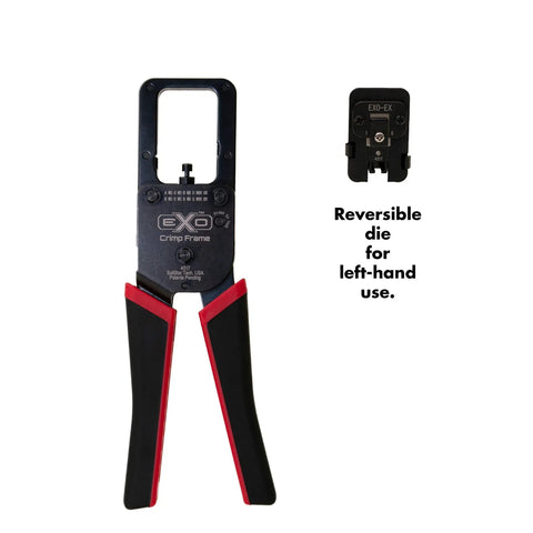 Pro Grade EXO Crimp Frame With EXO-EX Die Set For ezEX-RJ45 Connectors Pass Through Design For Easy Wiring Verification One Piece Build Works With Solid Or Stranded Conductors 10 Gigabit Ready FCC RoHS2 UL Compliant