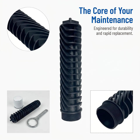 A4721860095 Oil Filter Support Insert For Freightliner Detroit Diesel DD15 Engine core part, black plastic, for coolant module.