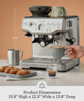 Barista Grade Espresso Machine With Integrated Conical Burr Grinder Bean To Cup Coffee Maker Featuring Manual Steam Wand For Creamy Microfoam And Show Stopping Latte Art In Modern Black Truffle Finish dimensions 15.9"H x 12.5"W x 13.8"D
