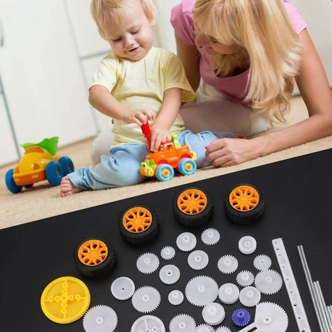 78 Piece DIY Gear And Pulley Kit With Plastic Gears Rack Kits And Shaft Belts For Hobbyists And Makers Includes Axles Tires Rings