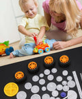 Child playing with toy car alongside DIY Gear Kit With Plastic Gears Pulleys Belts Rack Kits 78 Pcs Set With Shafts And Bushings